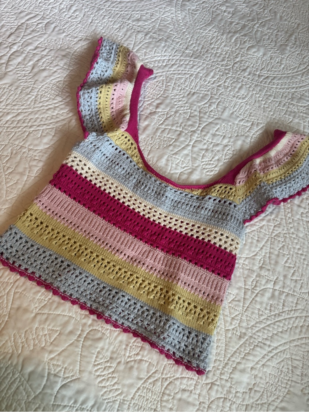 Sincerely Jules Crocheted Striped Tank in Pink, Blue & Yellow